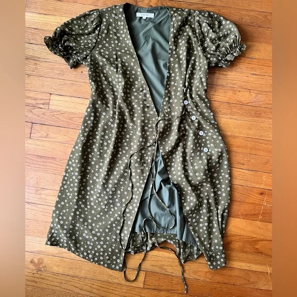 Olive Polka Dot Midi Dress - Picture 2 of 6